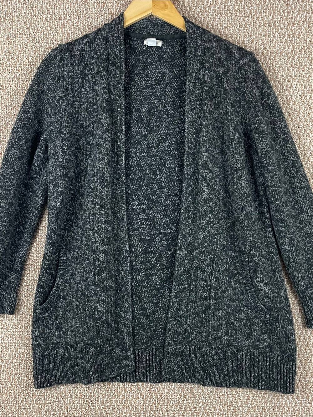 LL Bean Cardigan Sweater Women’s PL Cabin Open Front Cozy Black Space Dye 218